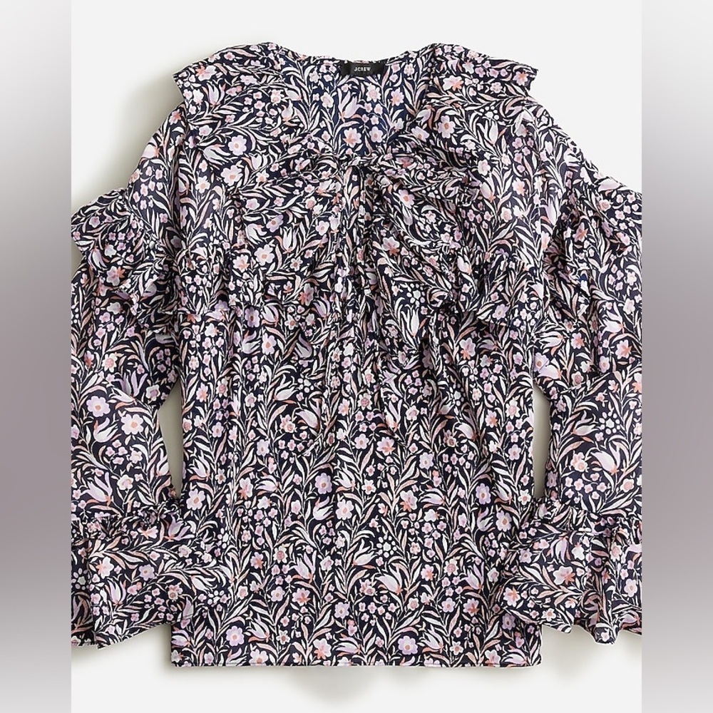 J. CREW Ruffle‎ crinkle chiffon top in floral flourish Size S NWOT (A0275 B4)